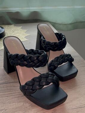 Sincerely Jules Black Braided Block Heel Sandals